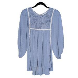 NWT Umgee USA‎ L Blue Crochet Babydoll Tunic Sheer Cottagecore Boho Festival